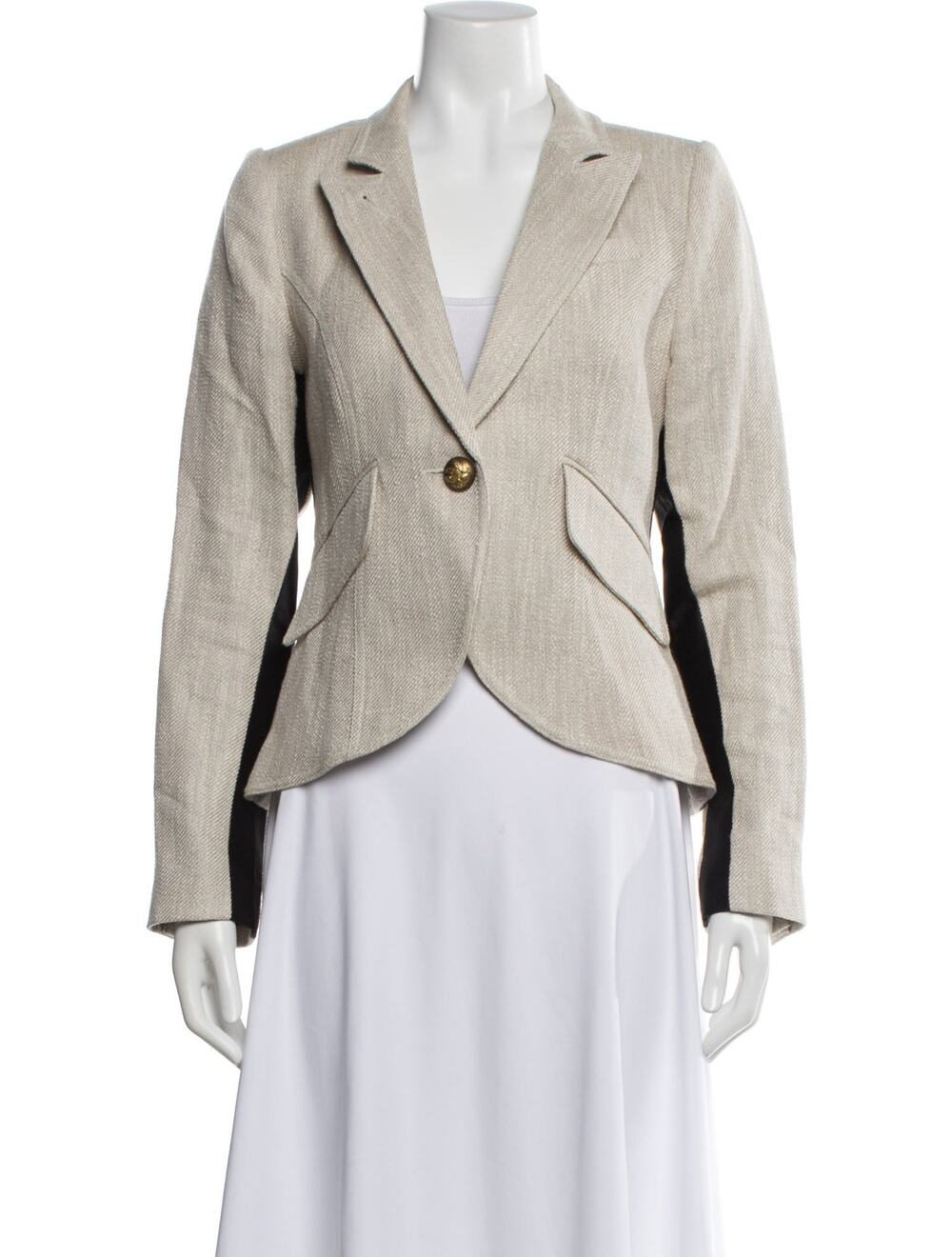 Smythe One Button Linen Blazer Oatmeal Petite 12